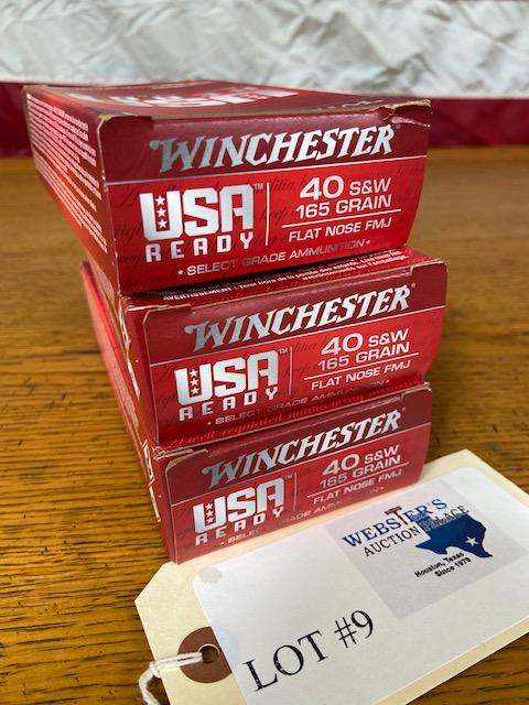 (3) BOXES WINCHESTER USA READY 40 S&W 165GR FMJ - 150 TOTAL ROUNDS