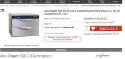 ALTO SHAAM 2 DRAWER WARMER MODEL 500- RETAIL $2,055.00