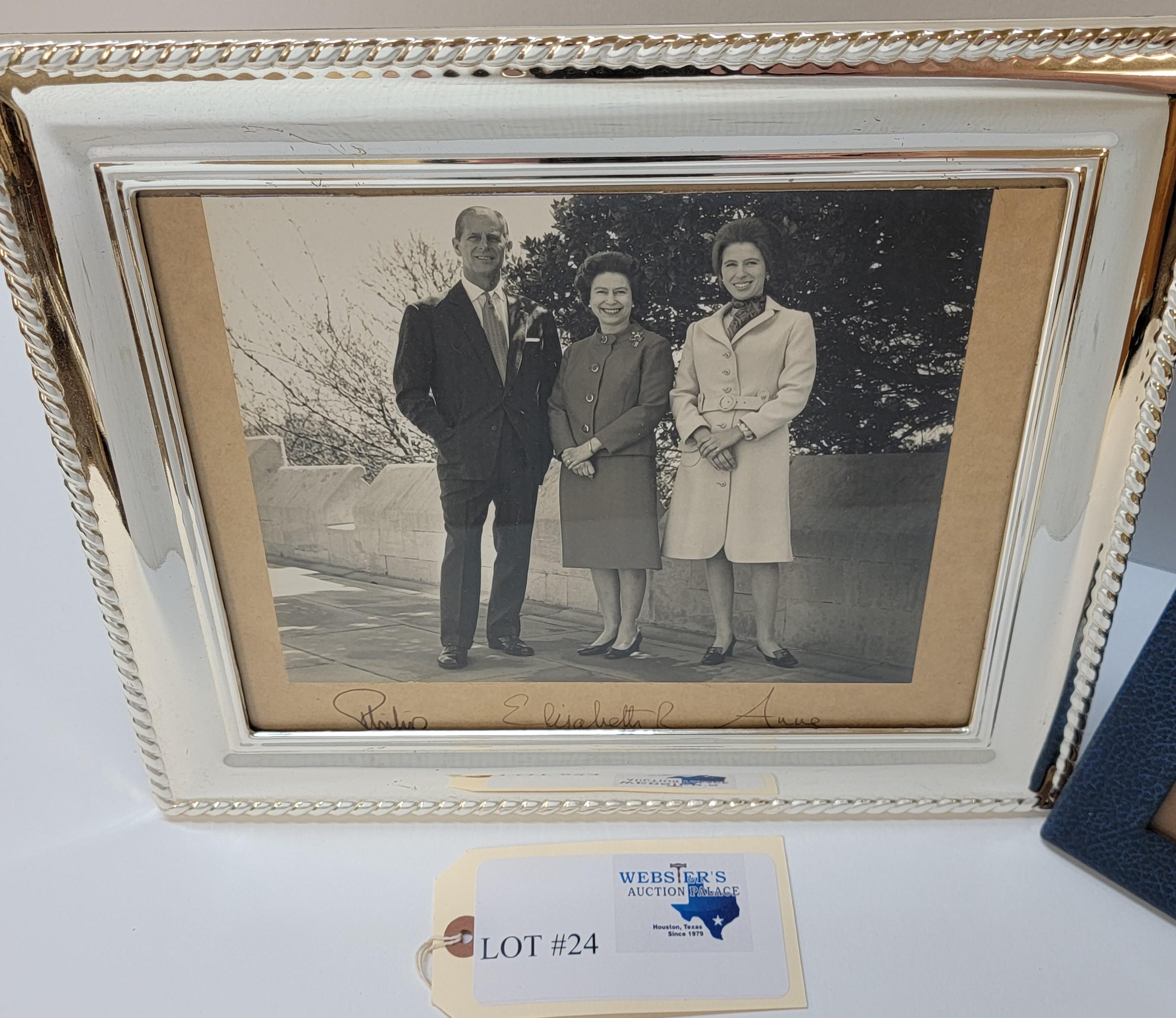 2PC SIGNED ROYAL PHOTOS - QUEEN ELIZABTH, PRINCE PHILIP AND DAUGHTER PRINCESS ANNE