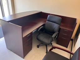 RECEPTION L-DESK, EXECUTIVE CHAIR AND 2 SIDE CHAIRS