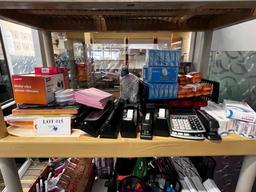 LARGE LOT OF OFFICE SUPPLIES AND RACK