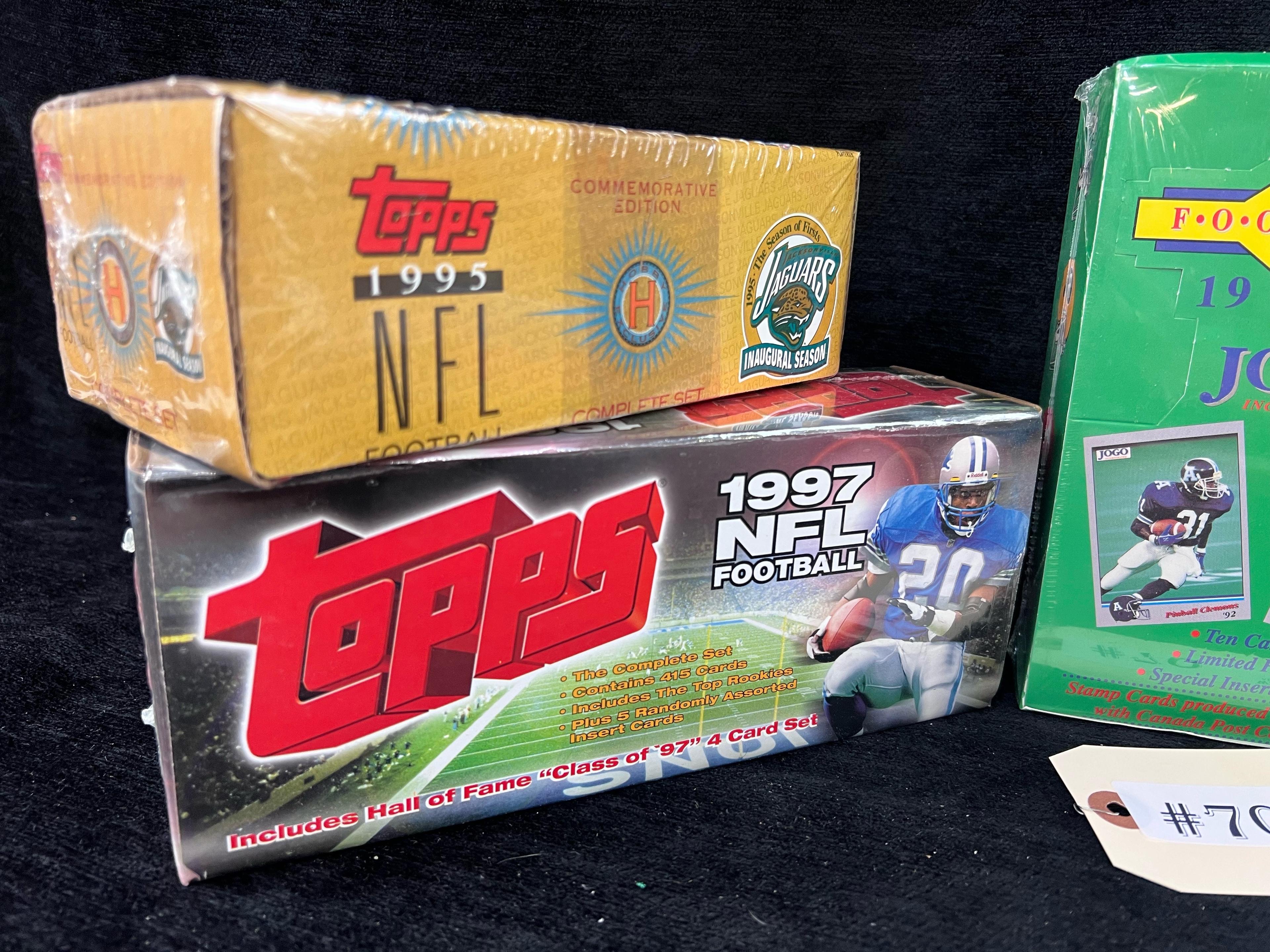 5 BOXES TOPPS AND JOGO FACTORY SEALED FOOTBALL CARD SETS