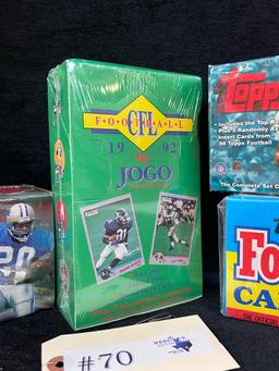 5 BOXES TOPPS AND JOGO FACTORY SEALED FOOTBALL CARD SETS