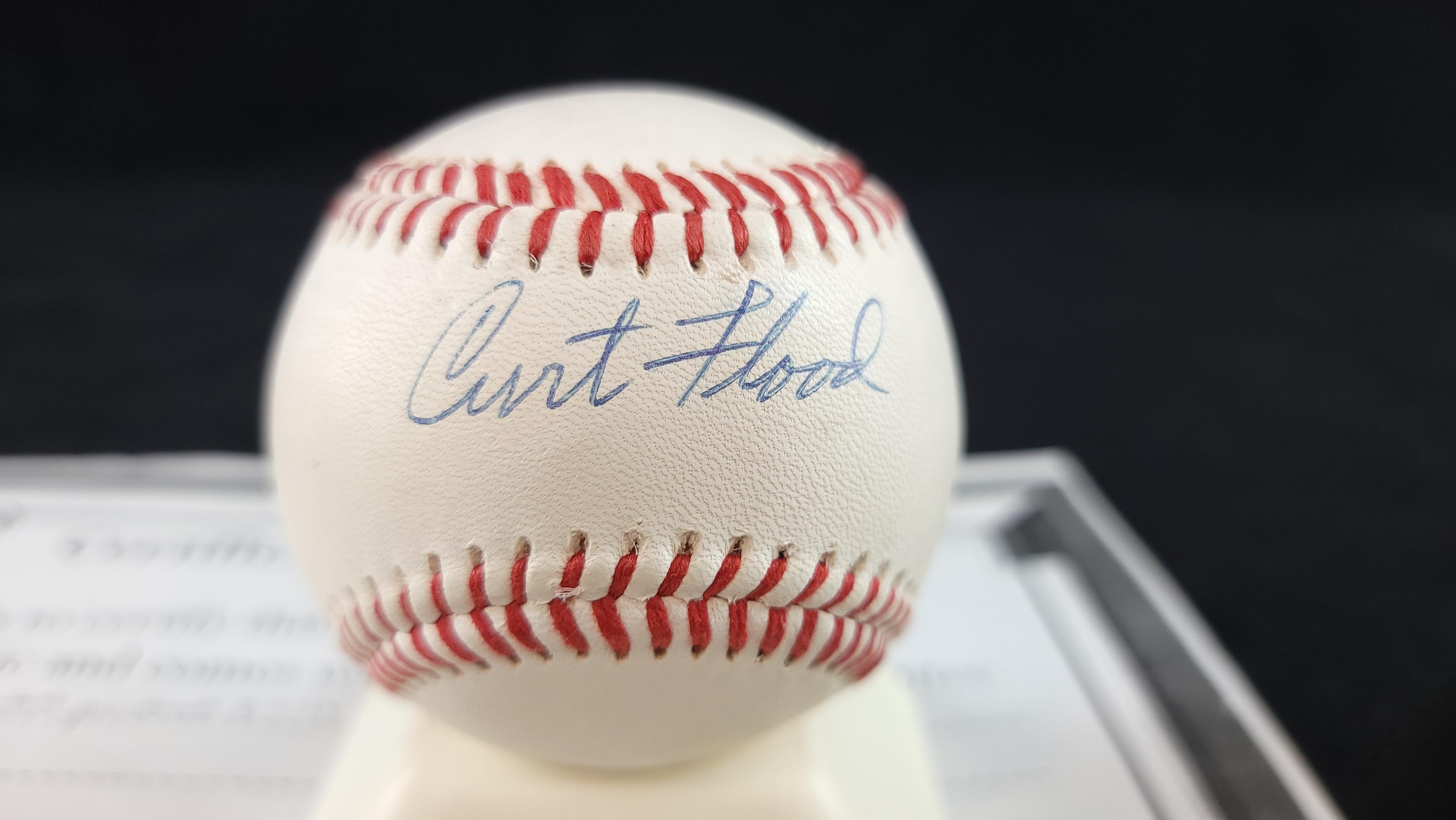 SIGNED CURT FLOOD BASEBALL WITH COA