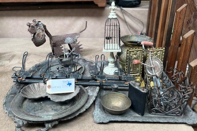 LARGE LOT OF SILVER PLATE, METAL ITEMS AND BRASS