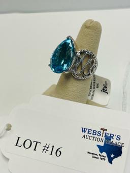 STERLING SILVER 16.0CT BLUE TOPAZ RING