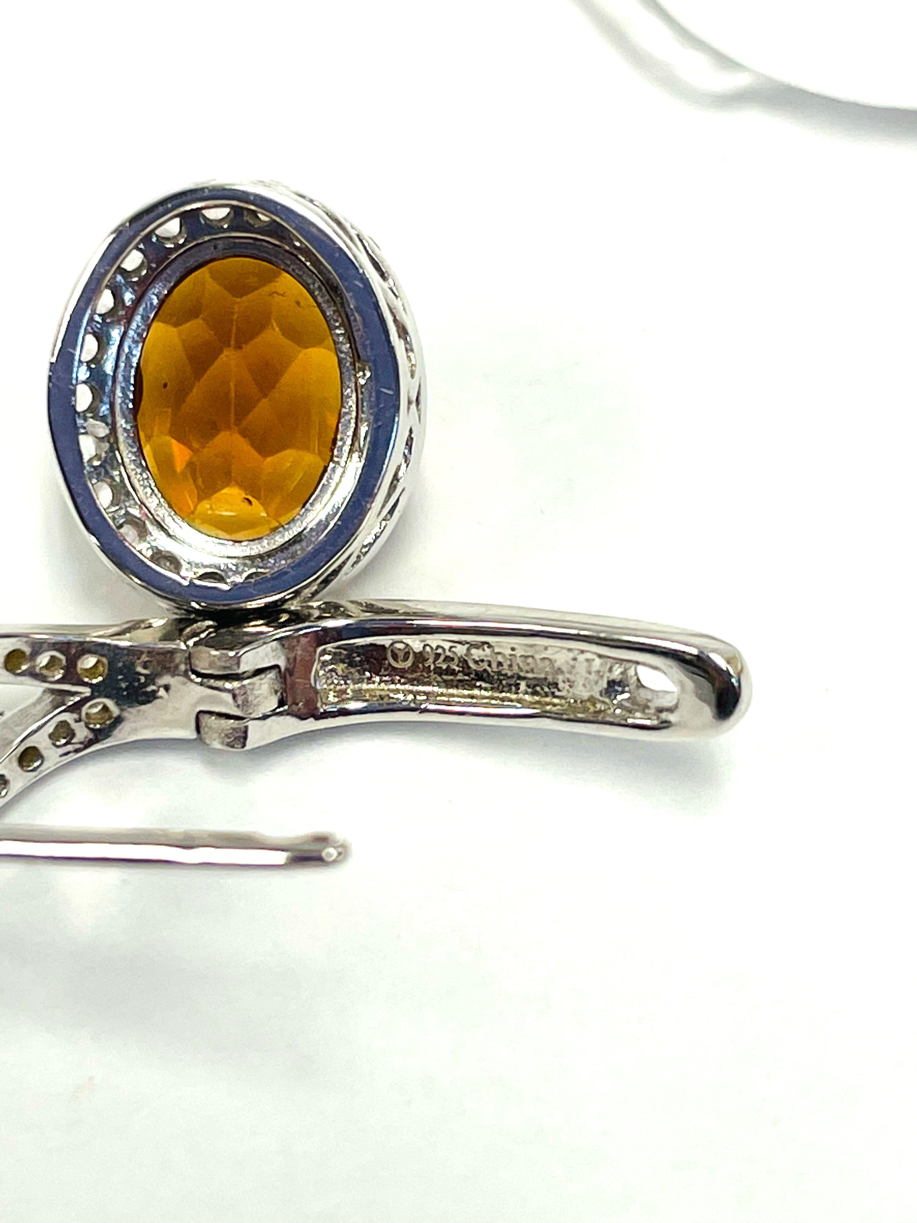 2PC STERLING SILVER HESSONITE AND WHITE ZIRCON DROP EARRINGS AND RING