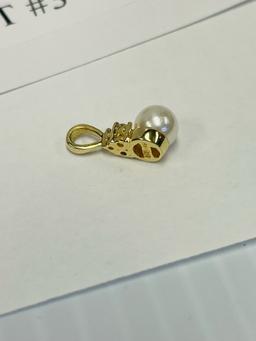 14KT YELLOW GOLD PEARL AND DIAMOND PENDANT