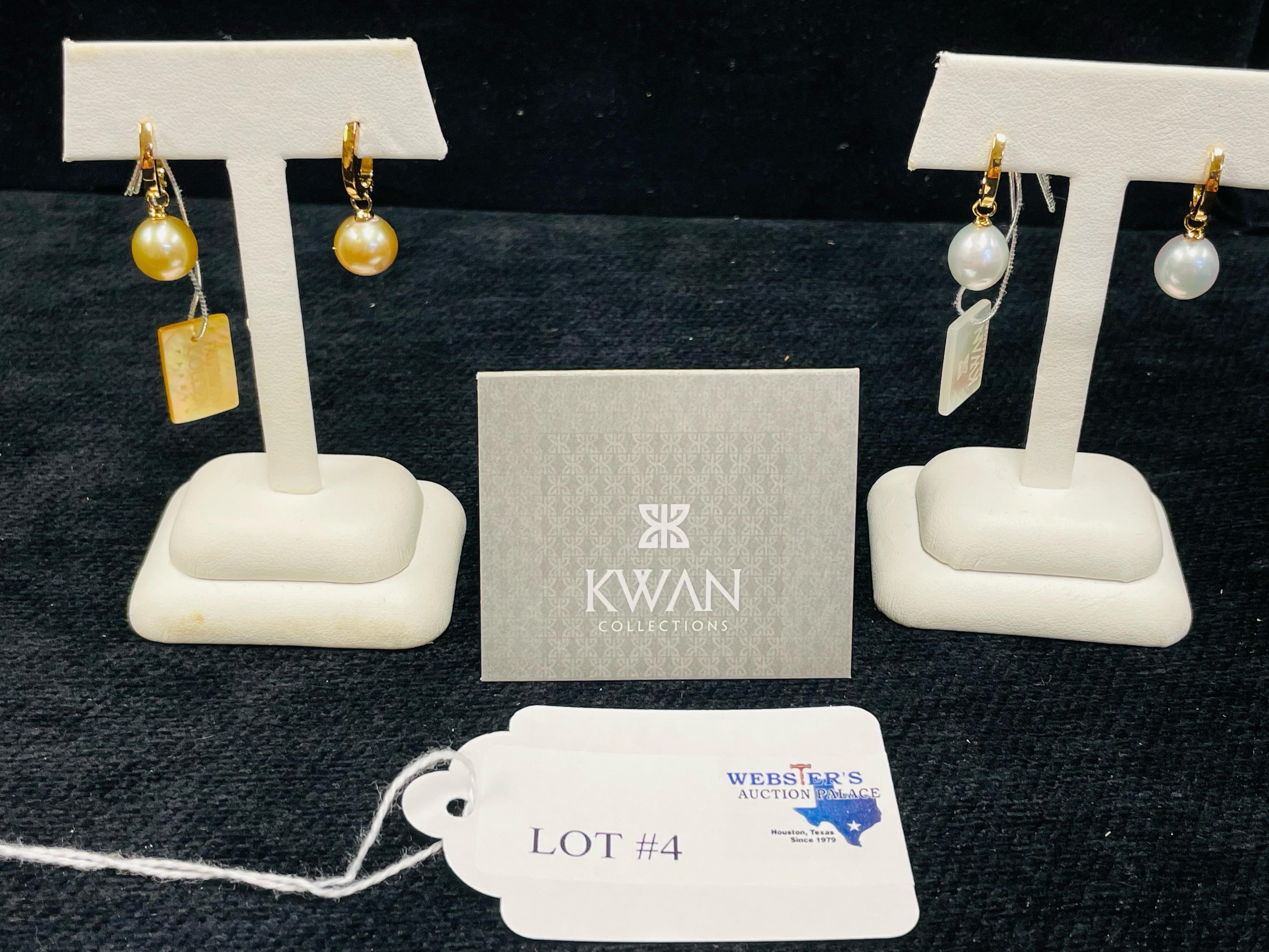 2 SETS OF STERLING SILVER AUSTRALIAN PEARL DROP EARRINGS BY KWAN COLLECTIONS