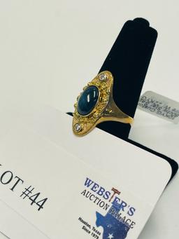 10KT YELLOW GOLD STAR SAPPHIRE DIAMOND AND 22KT GOLD NUGGET RING