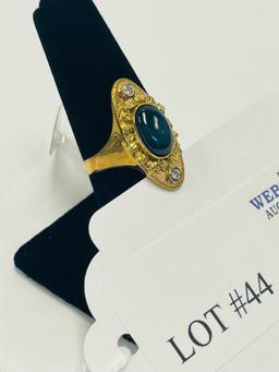 10KT YELLOW GOLD STAR SAPPHIRE DIAMOND AND 22KT GOLD NUGGET RING