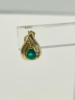 14KT YELLOW GOLD EMERALD AND DIAMOND EARRINGS