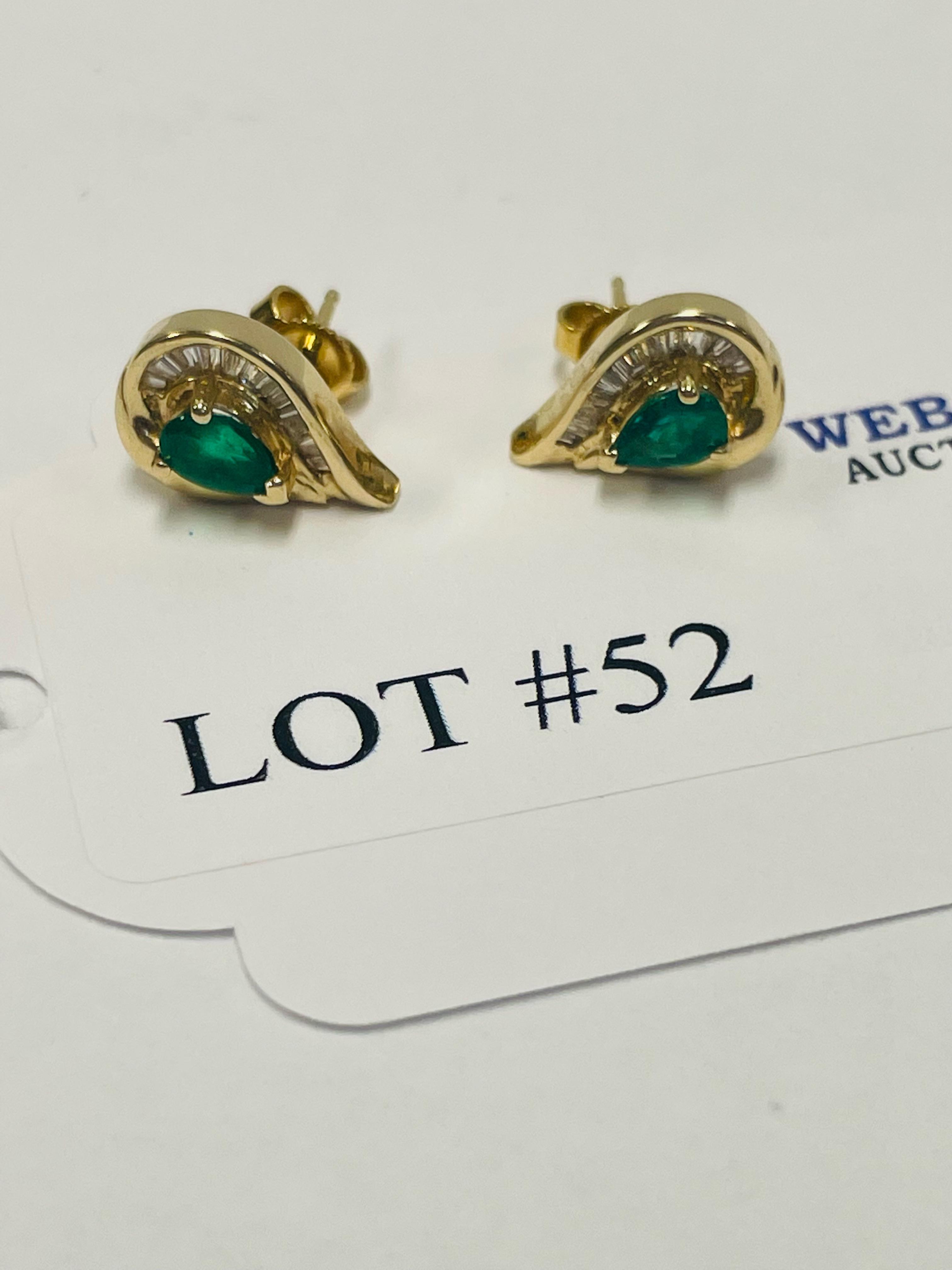 14KT YELLOW GOLD EMERALD AND DIAMOND EARRINGS