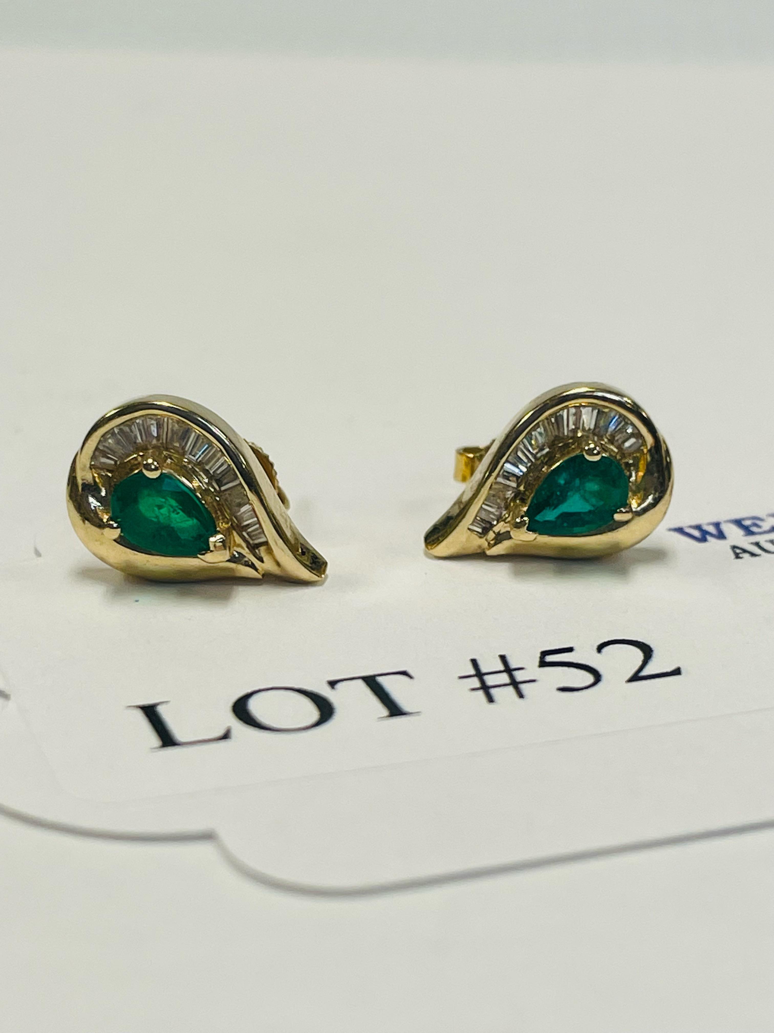 14KT YELLOW GOLD EMERALD AND DIAMOND EARRINGS