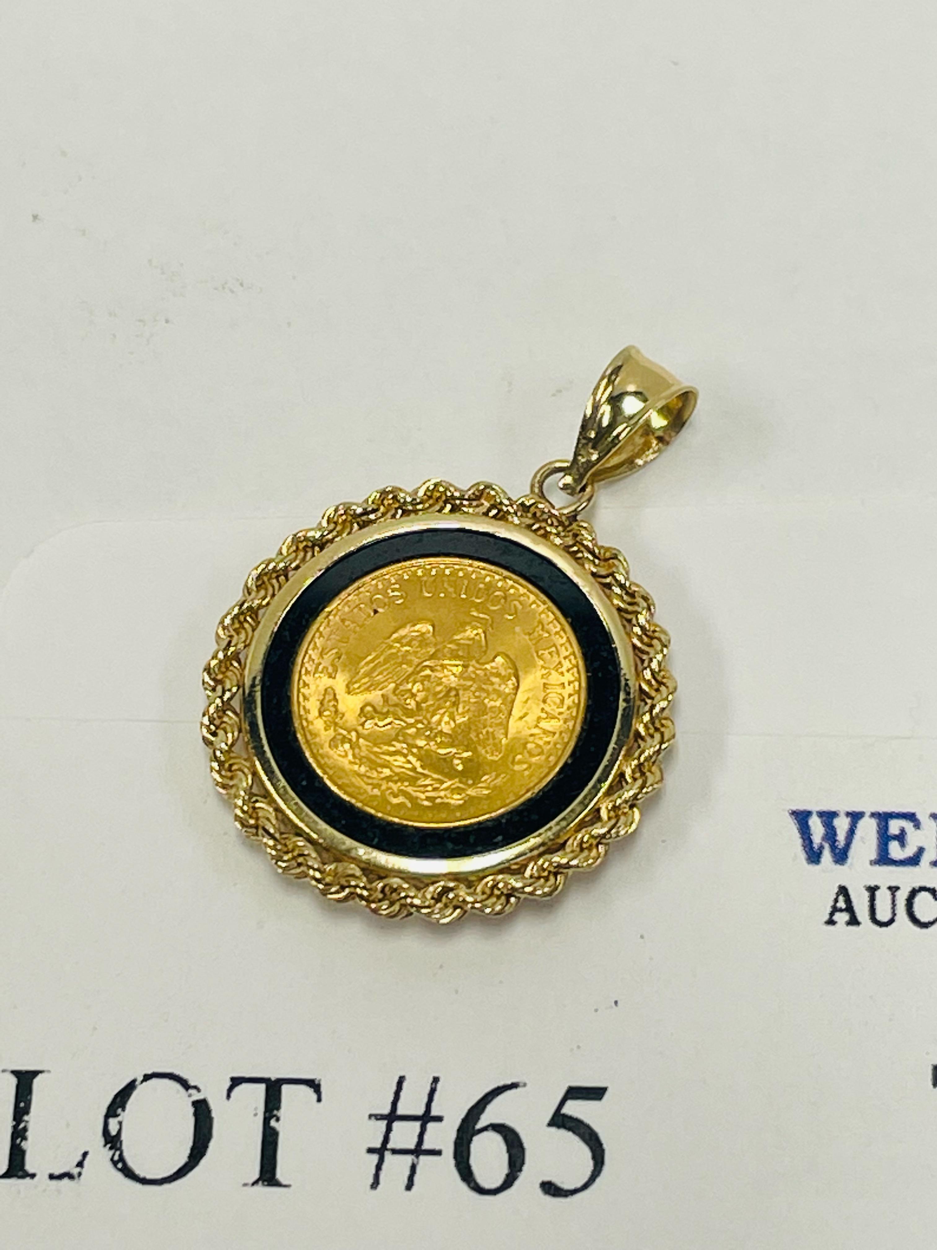 2 PESOS GOLD COIN PENDANT WITH GOLD SETTING