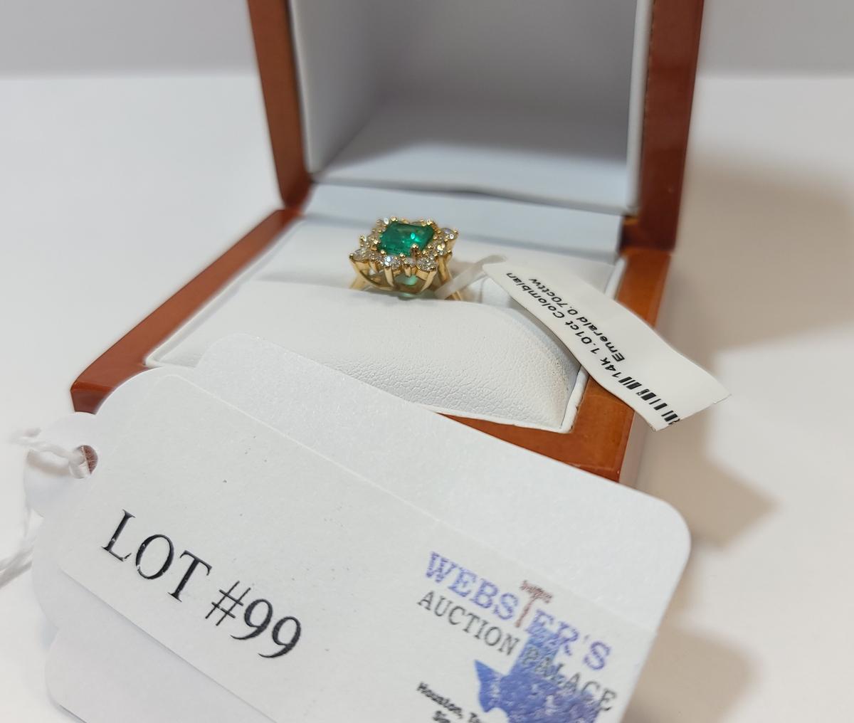 14KT YELLOW GOLD 1.01CT EMERALD AND 0.70CTW DIAMOND RING WITH APPRAISAL