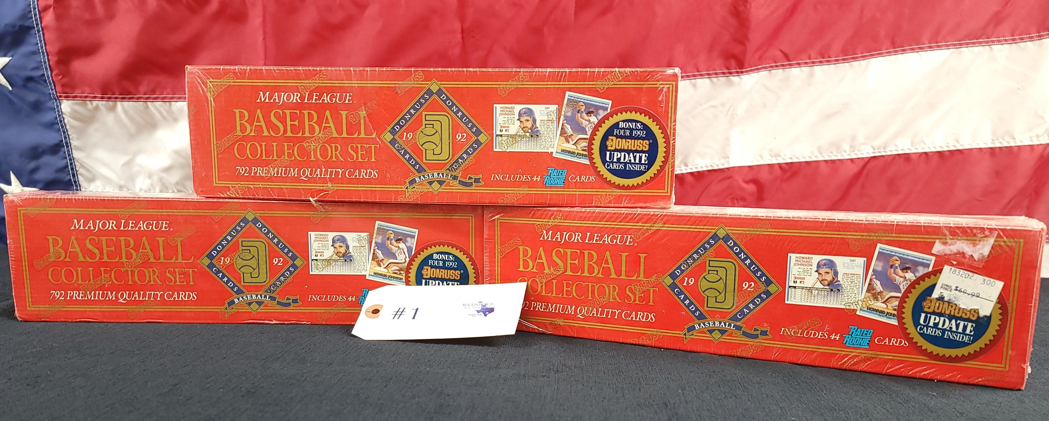 3 - UNOPENED FACTORY SEALED 1992 DONRUSS BASEBALL CARD SETS INCLUDES 44 RATED ROOKIE CARDS