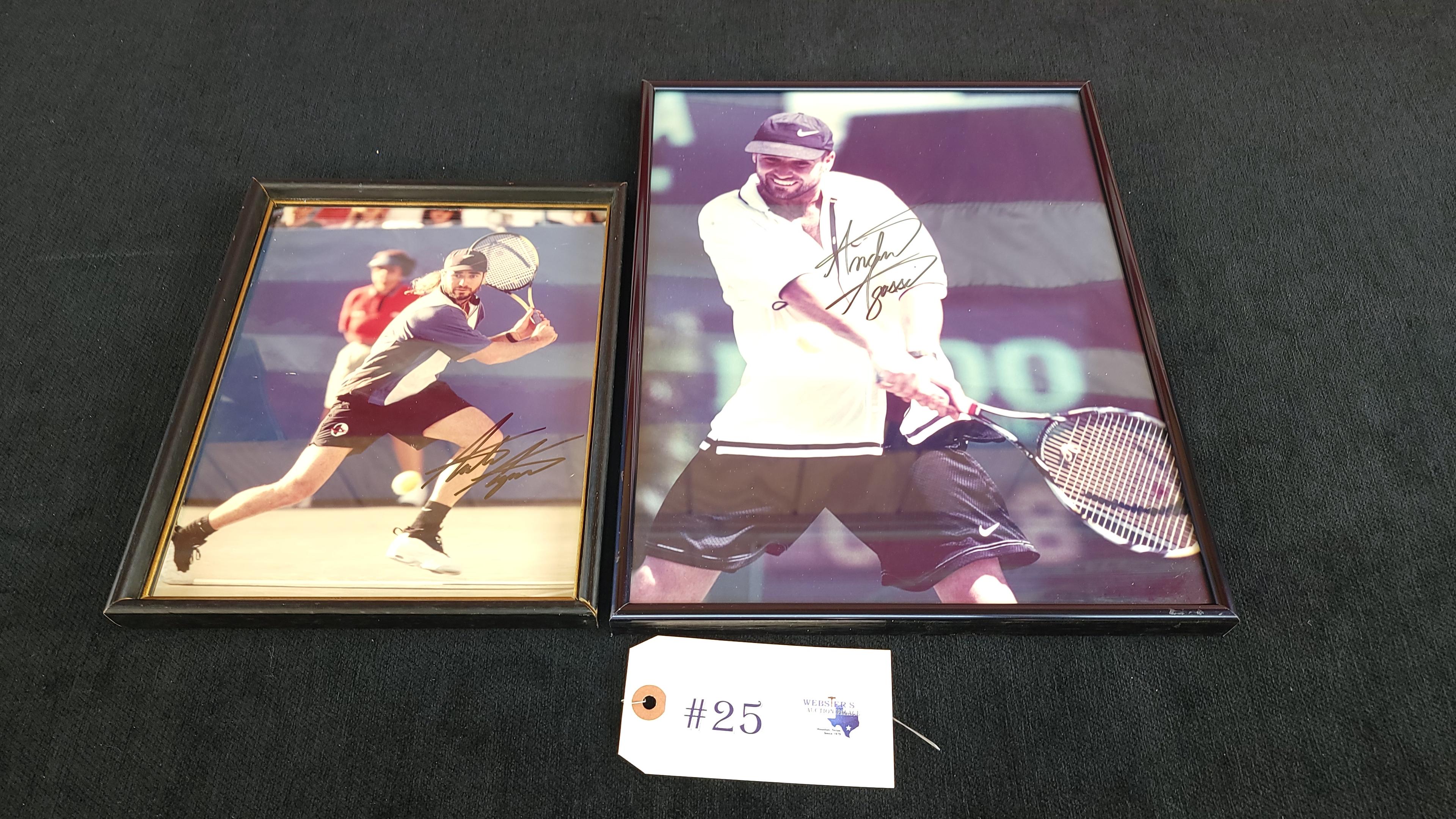 2 - SIGNED ANDRE AGASSI FRAMED PHOTOS