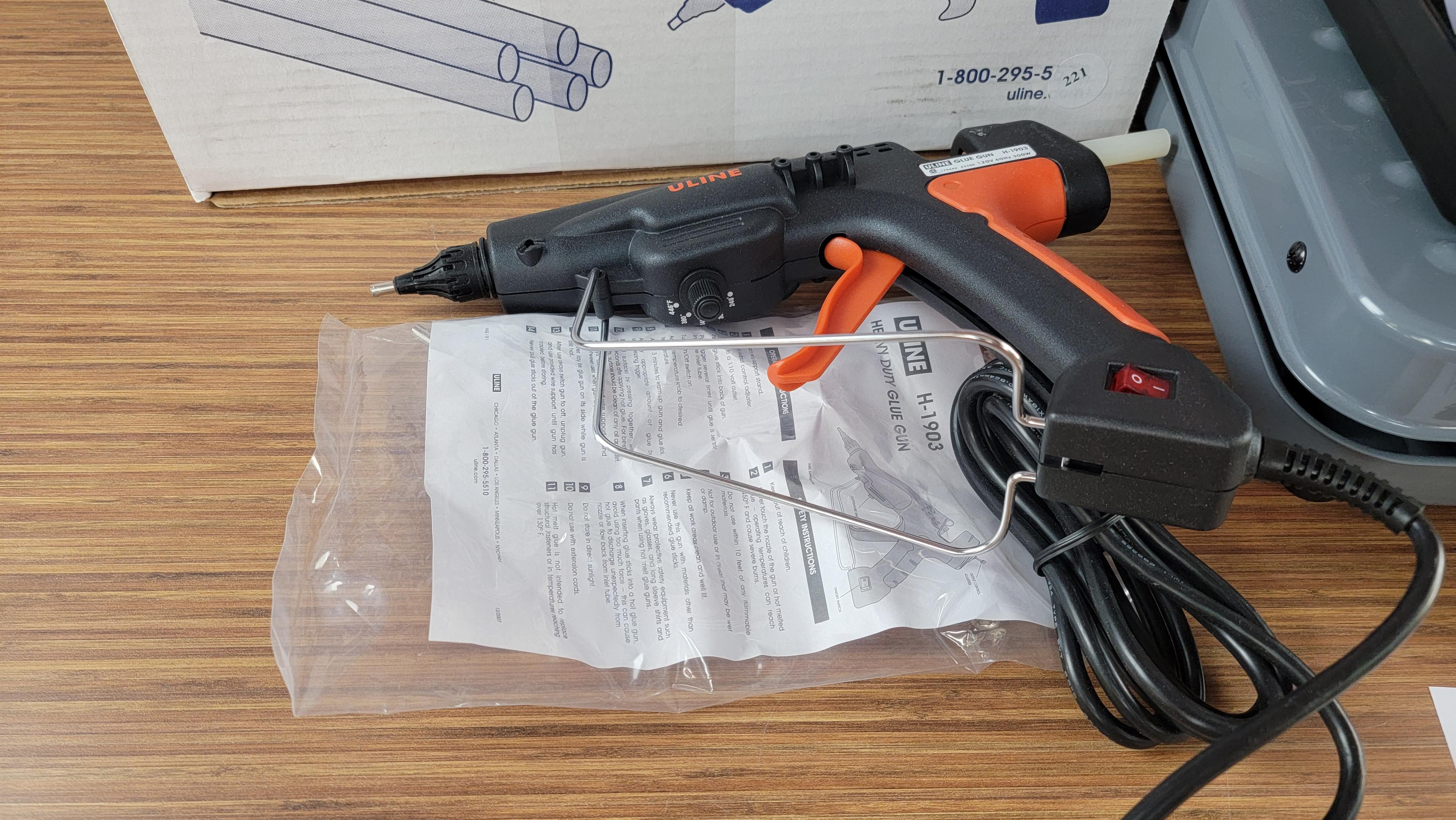 ULINE SCALES, GLUE GUN WITH STICKS, ELECTRIC CUTTER, ETC.