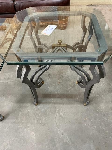 SET OF GLASS TOP-WROUGHT IRON BASE TABLE