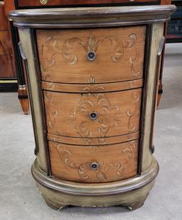 PAINTED 3 DRAWER ROUND SIDE CABINET