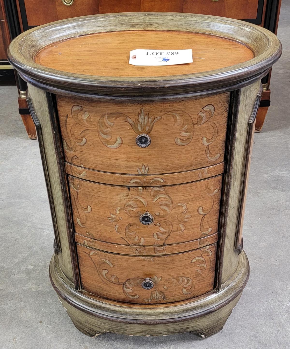 PAINTED 3 DRAWER ROUND SIDE CABINET
