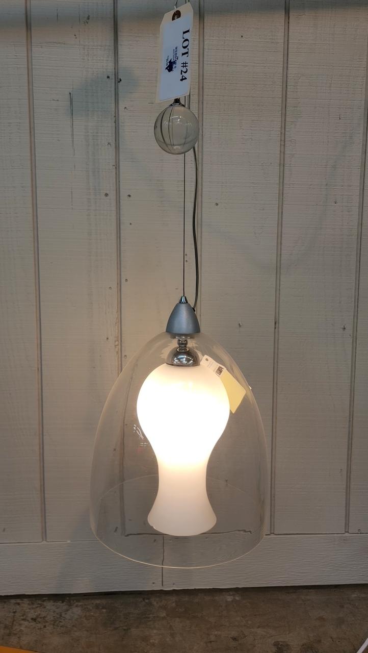 SINGLE LIGHT PENDANT CLEAR GLASS WITH WHITE SHADE