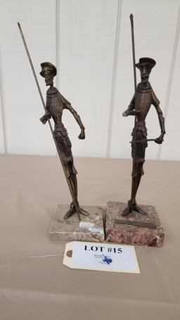 2PC BRONZE MARBLE BASE STATUE