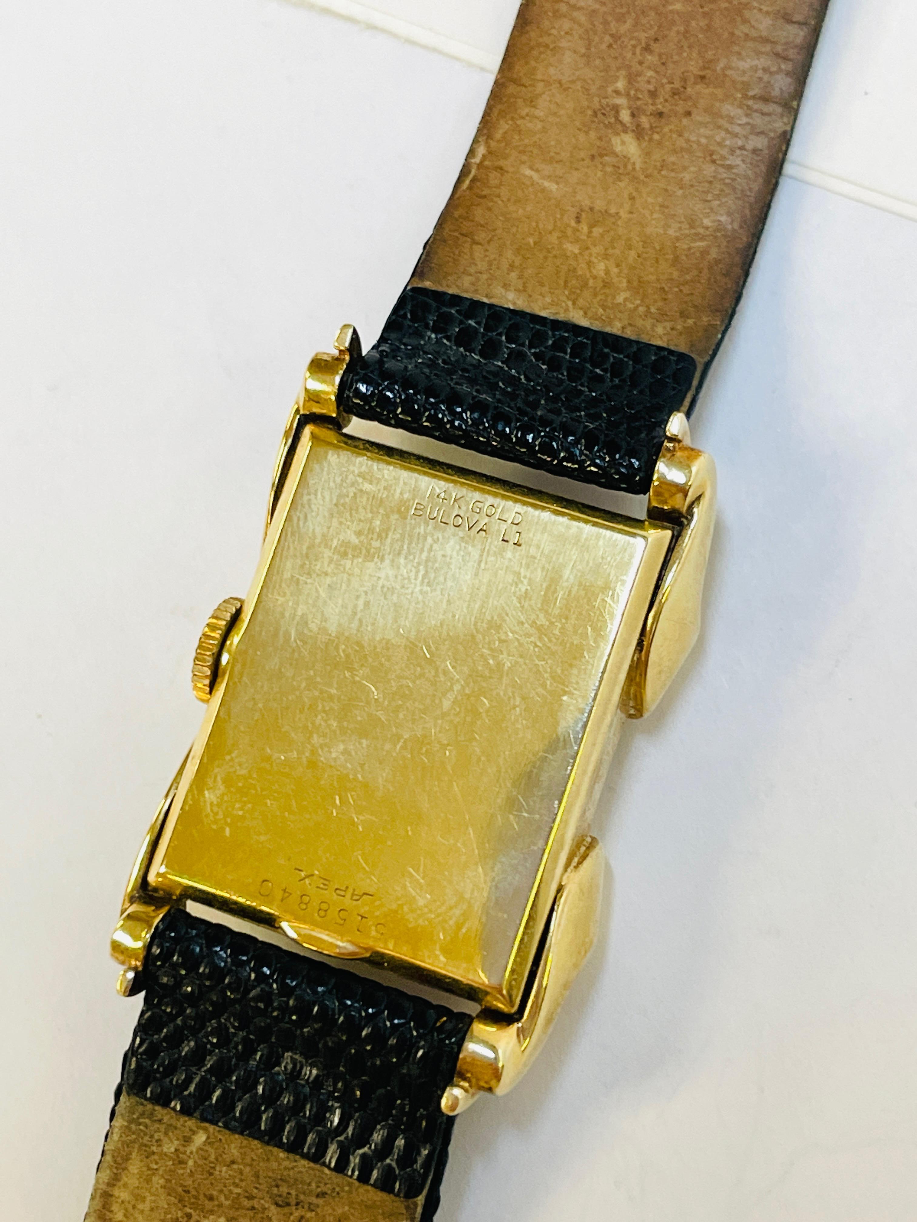 14KT BULOVA WATCH WITH LEATHER BAND