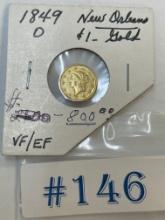 1849-O $1 GOLD COIN VF/EF