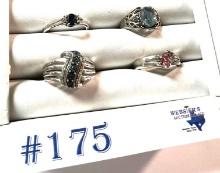 4PC STERLING SILVER GEMSTONE RINGS