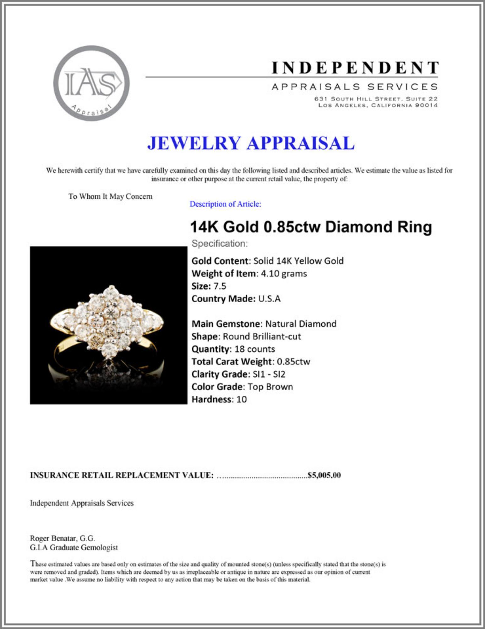 14K Gold 0.85ctw Diamond Ring