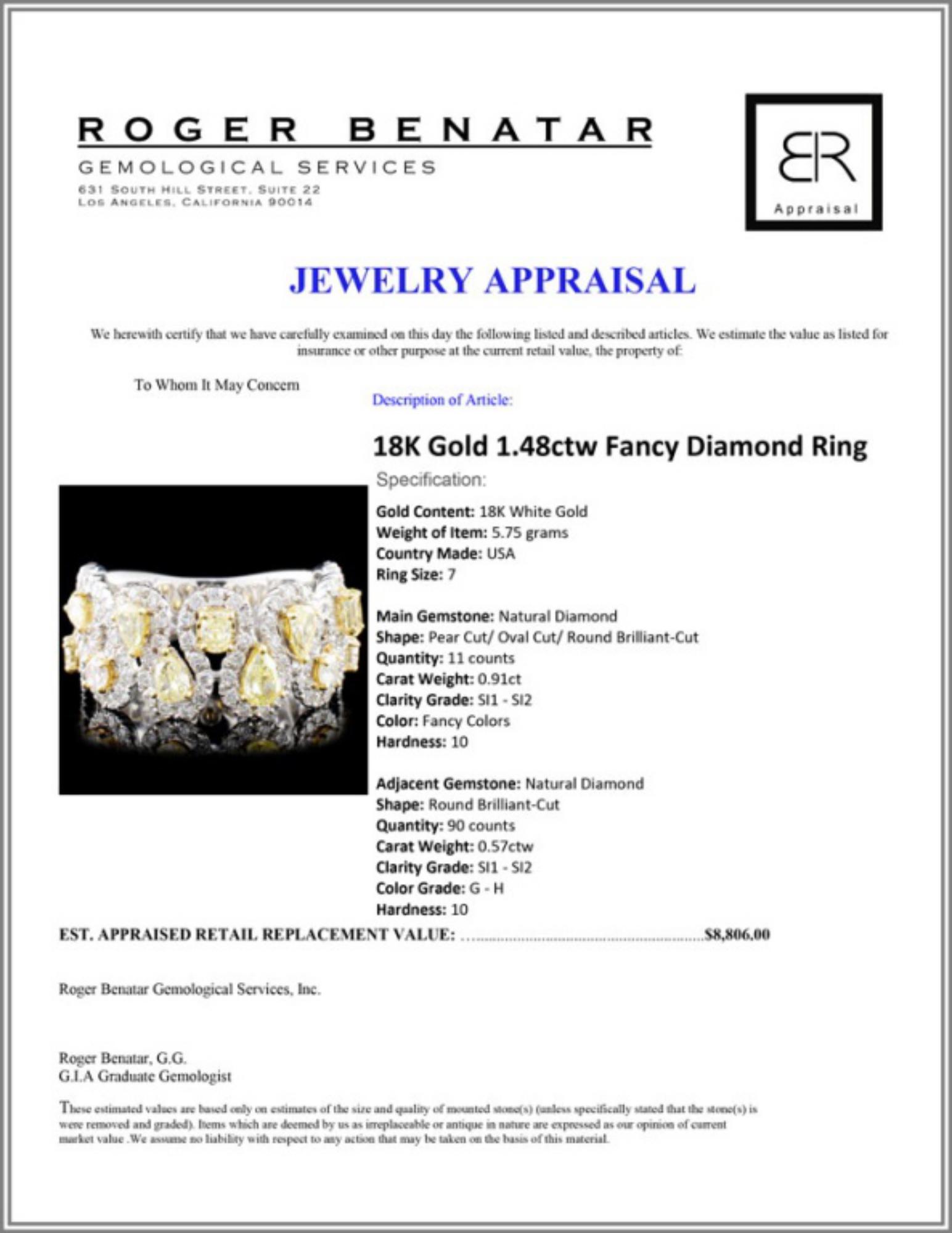 18K Gold 1.48ctw Fancy Diamond Ring