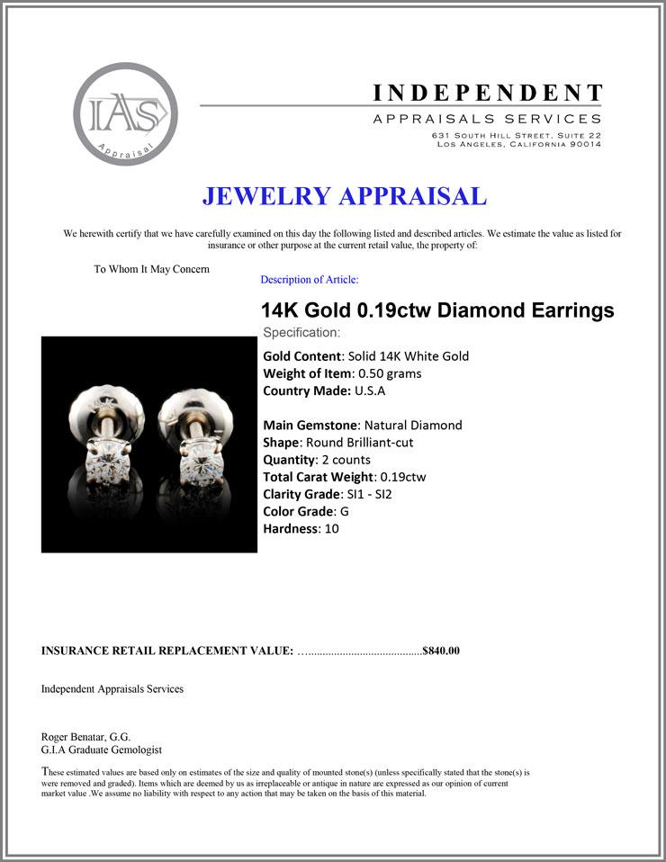 14K Gold 0.19ctw Diamond Earrings