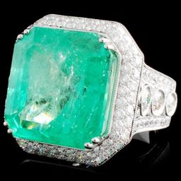 18K White Gold 23.83ct Emerald & 3.98ct Diamond Ri