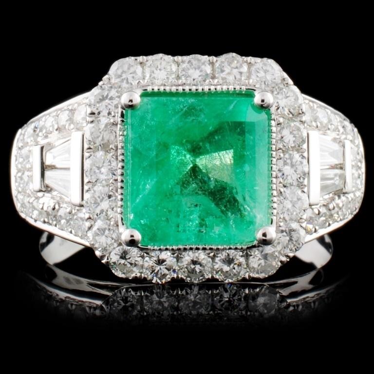 18K White Gold 2.13ct Emerald & 1.11ct Diamond Rin