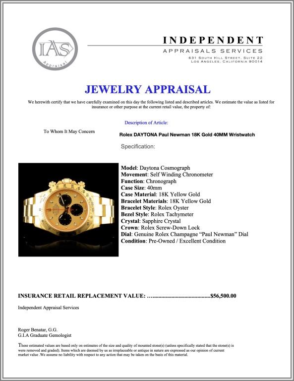 Rolex DAYTONA Paul Newman 18K Gold 40MM Wristwatch