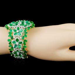 18K Gold 57.83ct Emerald & 8.02ctw Diamond Bracele