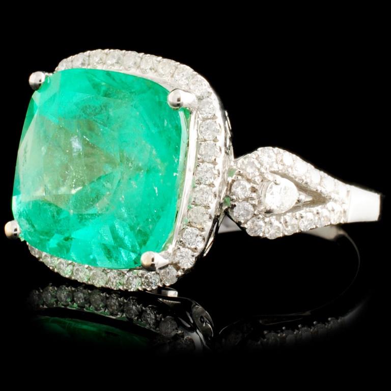 18K Gold 6.76ct Emerald & 0.65ctw Diamond Ring