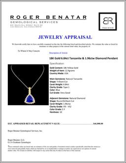 18K Gold 6.84ct Tanzanite & 1.96ctw Diamond Pendan