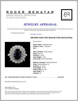 18K White Gold 3.52ct Spinel & 0.78ct Diamond Ring