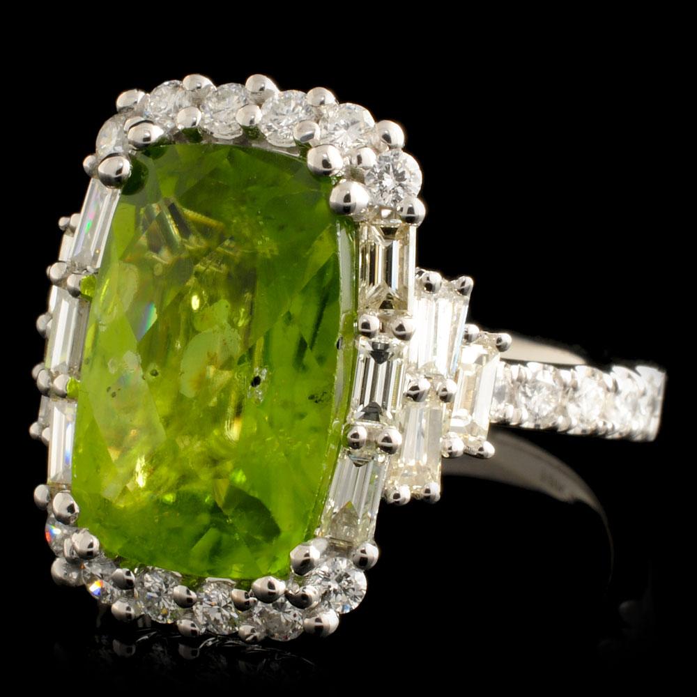 18K Gold 6.55ct Peridot & 1.29ctw Diamond Ring