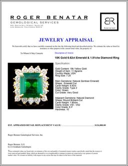18K Gold 6.62ct Emerald & 1.81ctw Diamond Ring