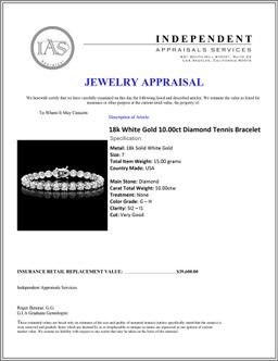 ^18k White Gold 10.00ct Diamond Tennis Bracelet
