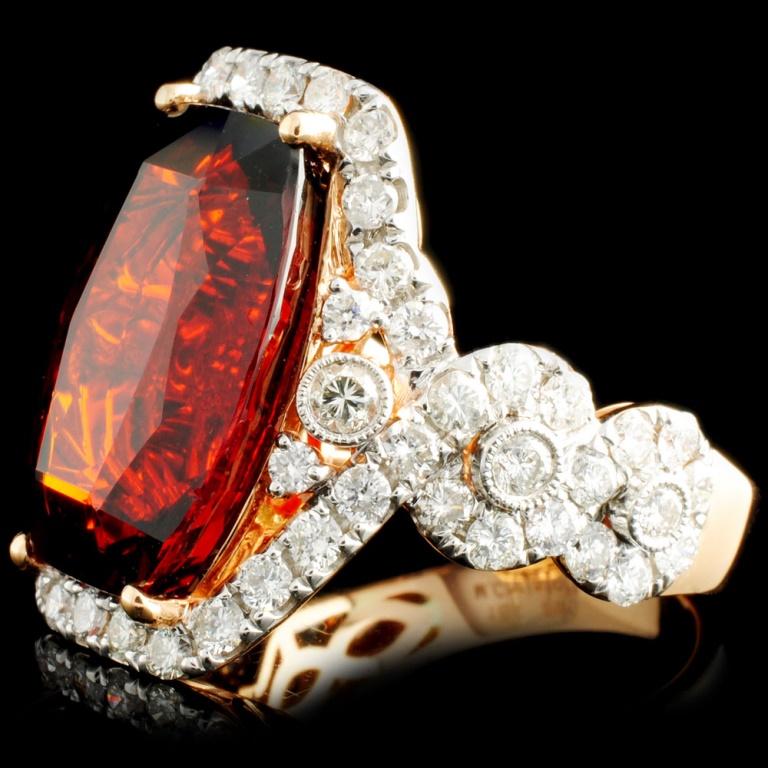 18K Gold 16.46ct Garnet & 1.81ctw Diamond Ring