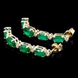 14K Gold 5.00ct Emerald & 0.35ctw Diamond Earrings