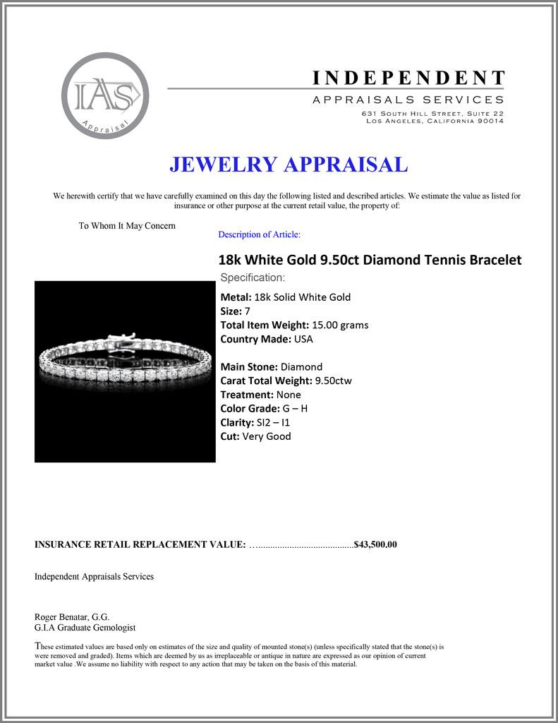 ^18k White Gold 9.50ct Diamond Tennis Bracelet