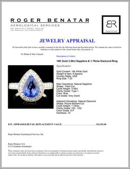 18K Gold 3.58ct Sapphire & 1.79ctw Diamond Ring