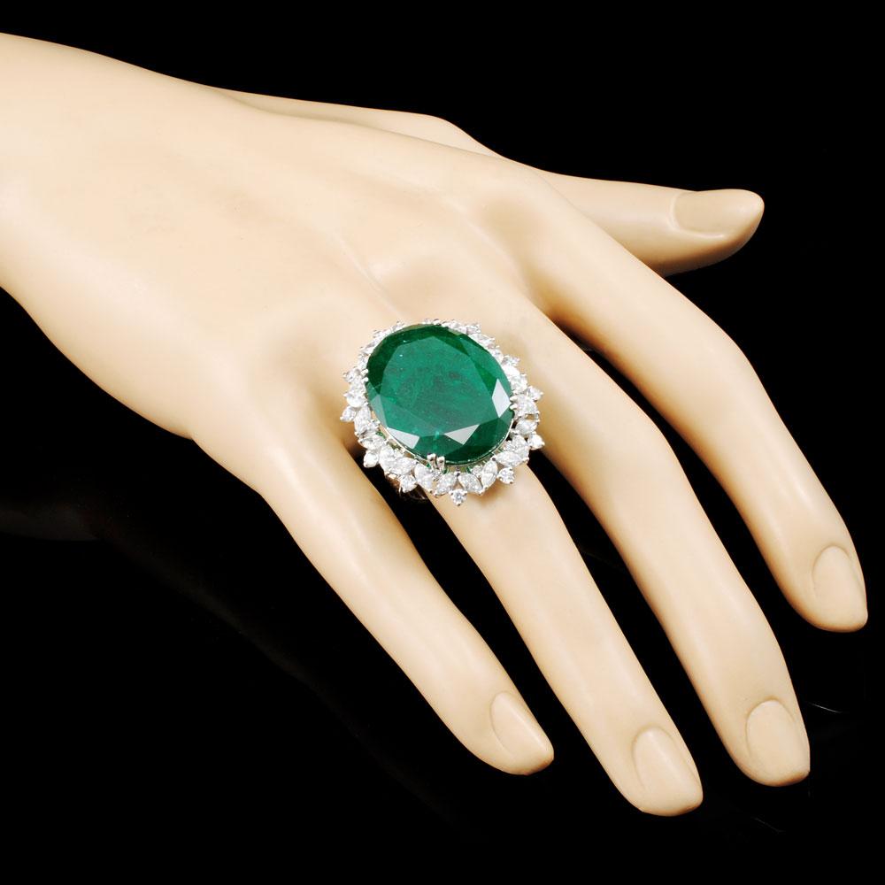 18K Gold 26.43ct Emerald & 2.96ctw Diamond Ring