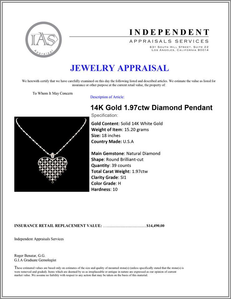 14K Gold 1.97ctw Diamond Pendant